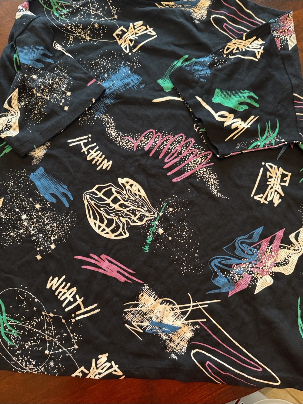 Zara Black Graphic Short Sleeve Tee with Multicolor Scribble Print